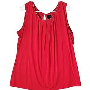 Red Sleeveless Pleated Blouse XL Rhinestone Neck Romantic Valentines Date Night